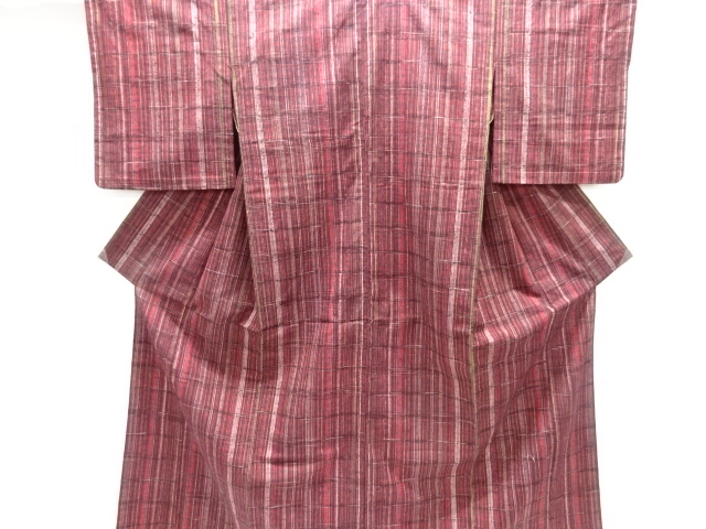 格子織り出し手織り紬単衣着物